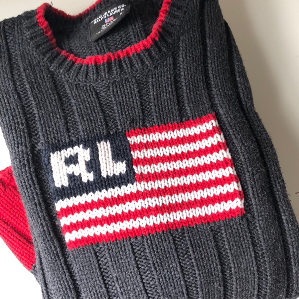Ralph Lauren Gray Flag Sweater - Picture 1 of 7